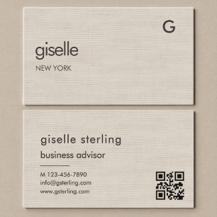 Linnen QR-code minimalistische monogram  Visitekaartje