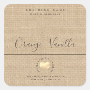  linnen simpele gouden hartkaarsen vierkante sticker