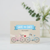 Linnen stijl fiets bruiloft Save the Date Aankondigingskaart (Staand voorkant)