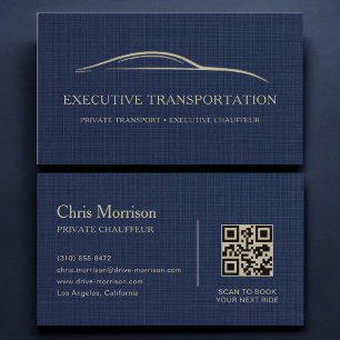 Linnen Transport Auto QR Code Marineblauw & Goud Visitekaartje