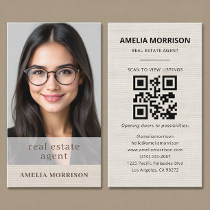 Linnen Vastgoedmakelaar QR-code Foto Visitekaartje