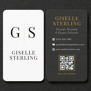 Linnen Zwart Wit Goud Monogram QR Code Visitekaartje