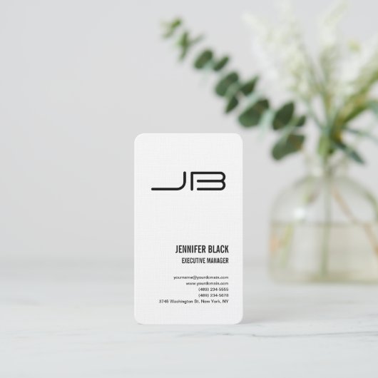 Linnen Zwart Wit Vet Monogram Minimalistisch Moder Visitekaartje (Staand voorkant)