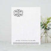 Linnenpapier met briefhoofd/witmonogram briefhoofd ontwerp (Staand voorkant)
