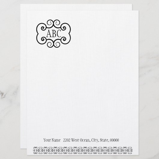 Linnenpapier met briefhoofd/witmonogram briefhoofd ontwerp (Voorkant / Achterkant)