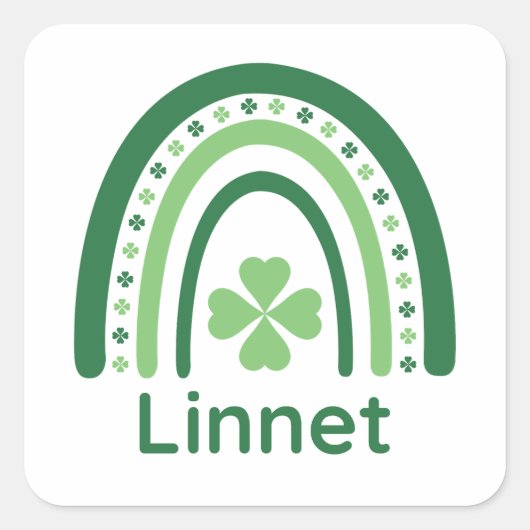 Linnetnaam Clover Boho Rainbow Vierkante Sticker (Voorkant)