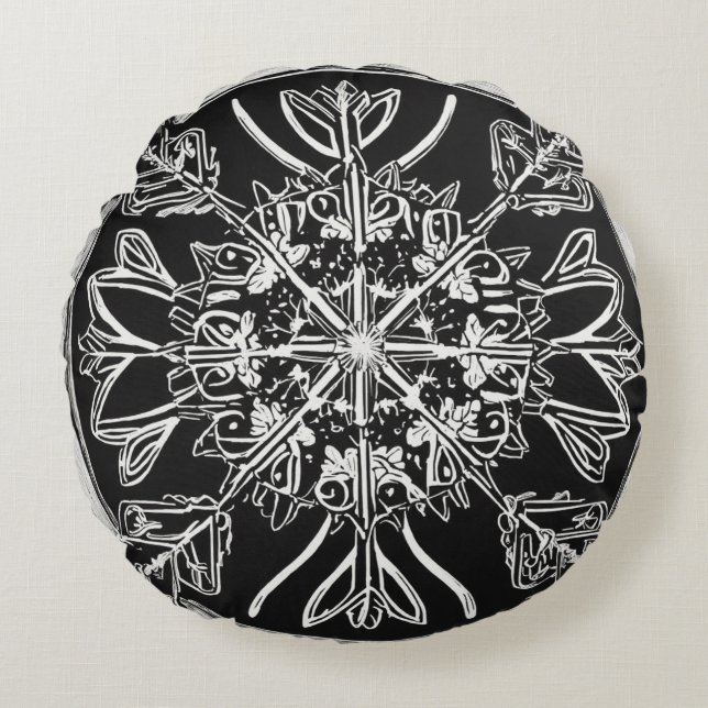 Linocut Art Round Pillow Rond Kussen (Voorkant)