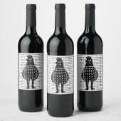 Linocut Chicken Wijn Etiket (Flessen)
