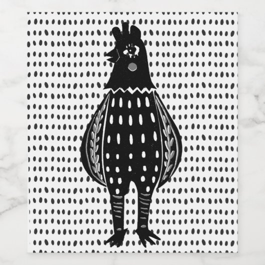 Linocut Chicken Wijn Etiket (Enkel label)