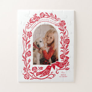 Linocut houdt van vogels en rozen boogfoto ontwerp legpuzzel