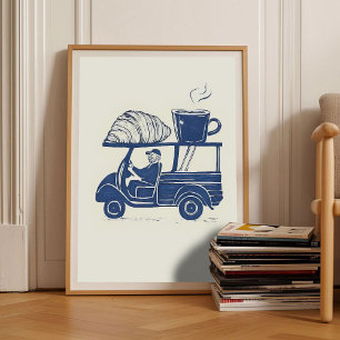 Linocut Print Croissant Poster Koffie Print Italia