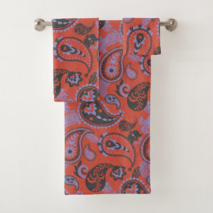 Linocut Traditionnel Paisley Vivid Orange Violet