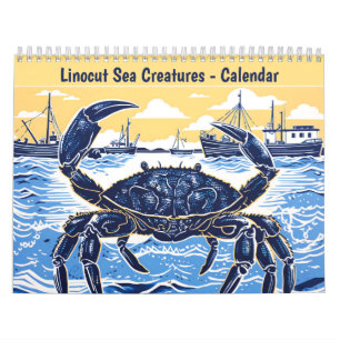 Linocut Zeedieren Kalender