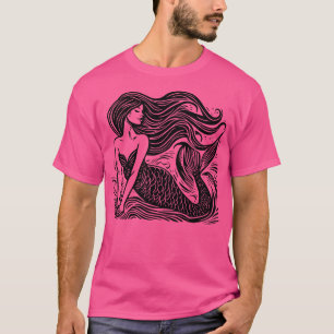 Linocut zeemeermin t-shirt