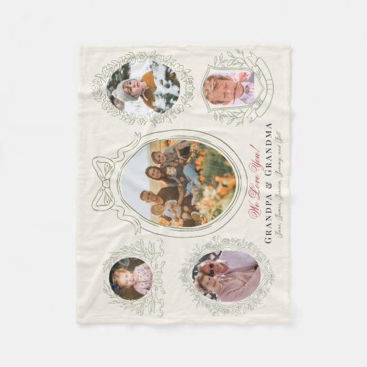 Lint & Botanische Lijsten 5 Foto Grootouders Fleece Deken (Voorkant)