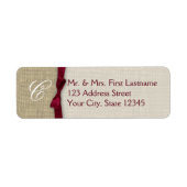 Lint en Burlap Cranberry Monogram Etiket (Voorkant)