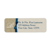 Lint en Burlap Navy Blue Monogram Etiket (Voorkant)