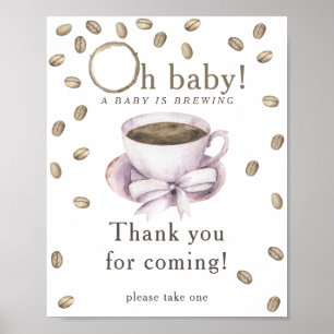 lint en koffie baby shower Bedankt voor uw komst Poster