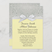 Lint Geel/Zilveren Kant Damast Bruiloft Uitnodigen Kaart (Voorkant / Achterkant)