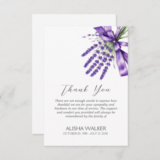 Lint Lavendel begrafenis bedankkaart (Voorkant / Achterkant)