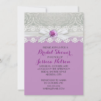 Lint Roos Silver Damask Lavendel Vrijgezellenfeest Kaart