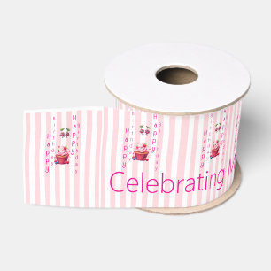 Lint Roze & Witte Streep Gelukkige Verjaardag 