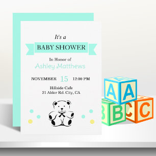 Lint Vaandel Baby Shower Teddybeer Uitnodiging