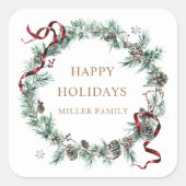 Lint Wintergroen Monogram Vierkante Sticker (Voorkant)