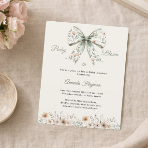 Lintgroene bloemige bloei Baby Shower uitnodiging