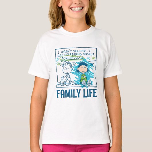 Linus & Lucy "Ik was niet aan het schreeuwen..." T-shirt (Voorkant)