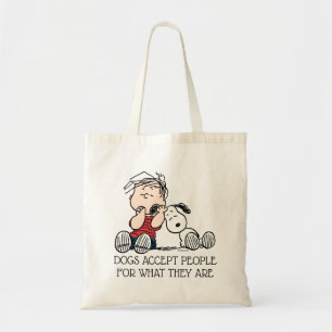 Linus vergeleken met Snoopy's oor Tote Bag