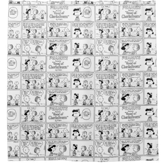 Linus vertelt Lucy dat ze Crabby is Douchegordijn (Voorkant)