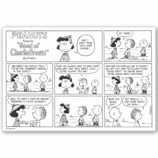 Linus vertelt Lucy dat ze Crabby is Sticker (Voorkant)