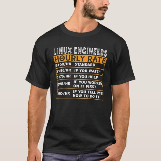 Linux Engineer Uurly Rate Unix Geek Cloud Program T-shirt (Voorkant)