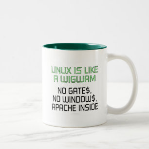 Linux is als een wigwam. Geen poorten, geen ramen. Tweekleurige Koffiemok