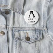Linux Logo met Tux de Linux Penguin Ronde Button 5,7 Cm (In situ)