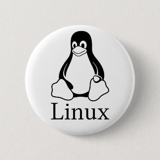 Linux Logo met Tux de Linux Penguin Ronde Button 5,7 Cm