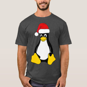 Linux Mascot Tux the Penguin Santa Hat Nerd Geek T-shirt