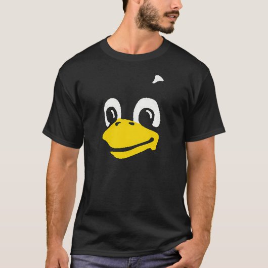 Linux Tux the Penguin Face op Black T Shirt (Voorkant)