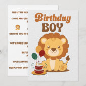 Lion 1st Birthday Invitation Editable (Devant / Derrière)