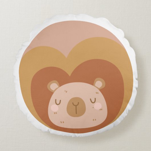 Lion adorable - Coussin rond animal mou et doux (Devant)