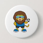Lion als Voetbalspeler met Voetbal Ronde Button 7,6 Cm (Voorkant)