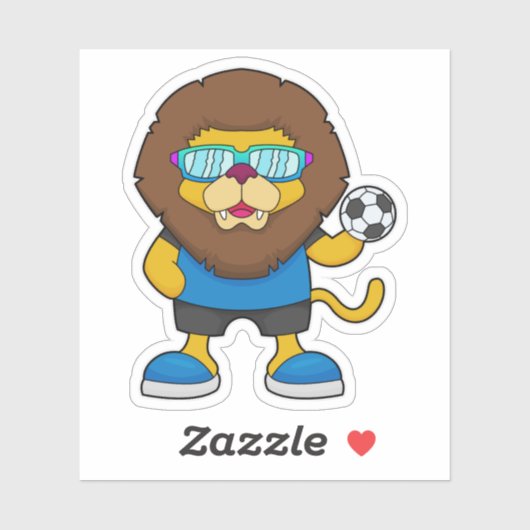 Lion als Voetbalspeler met Voetbal Sticker (Vel)