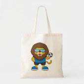 Lion als Voetbalspeler met Voetbal Tote Bag (Voorkant)