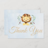 Lion Aquarelle douce Carte de remerciements bleu (Devant / Derrière)