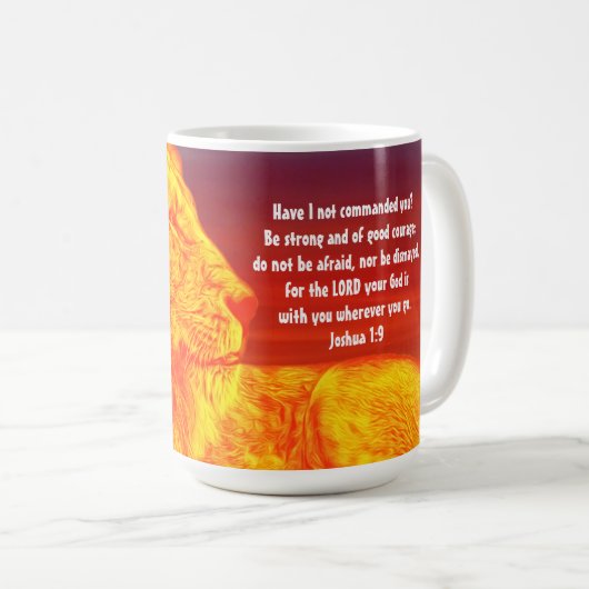 Lion Art Faith Courage Écriture Mug Cup (Devant droit)