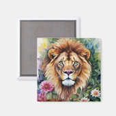 Lion Art Floral Waterverf Magnet Magneet (Voorkant / Achterkant)