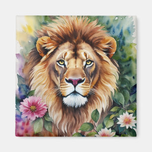 Lion Art Floral Waterverf Magnet Magneet