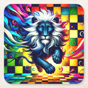 Lion Art Vierkante Kartonnen Onderzetter