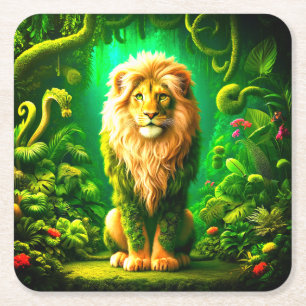 Lion Art Vierkante Kartonnen Onderzetter
